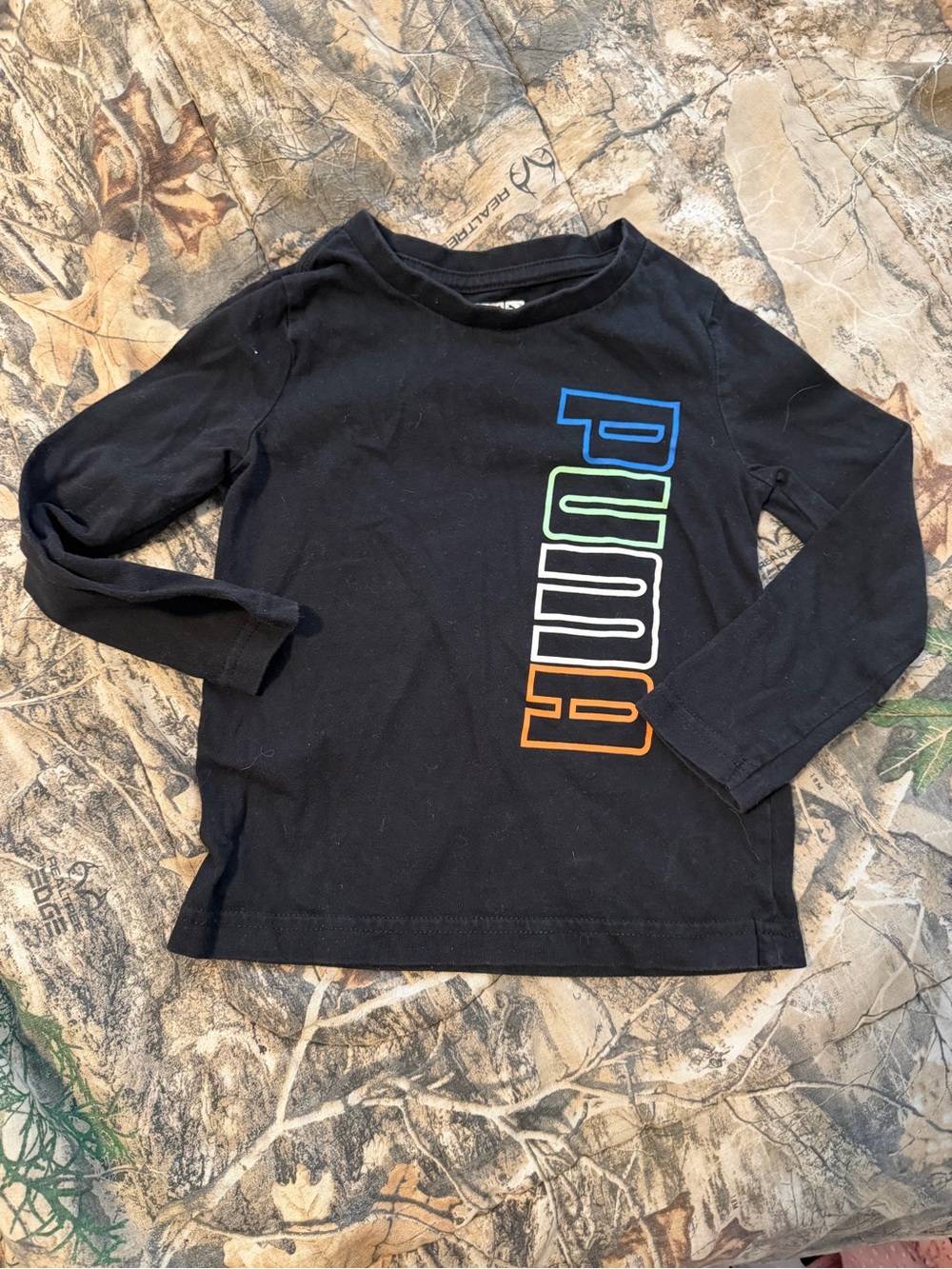 Puma Black Long Sleeve Tee with Blue, Green, White & Orange Logo